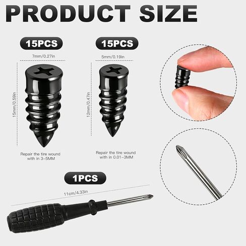 [2026 Upgraded] 30pcs Tire Repair Rubber Nail, Vacuum Tire Repair Screw Plug Kit, Self-Service Quick Tire Plug for Car, Motorcycle, Lawn Mower, ATV, Scooter- Professional No-Glue Emergency Flat Repair in Saudi Arabia