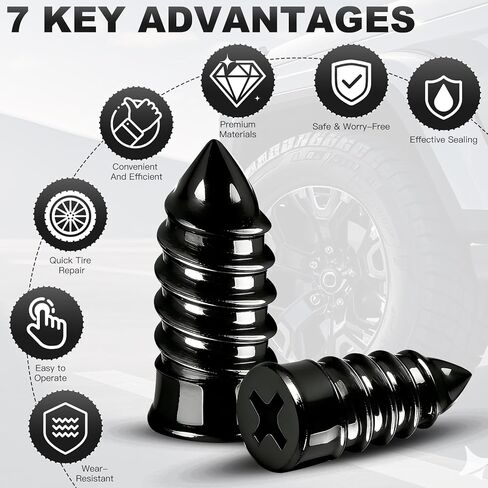 [2026 Upgraded] 30pcs Tire Repair Rubber Nail, Vacuum Tire Repair Screw Plug Kit, Self-Service Quick Tire Plug for Car, Motorcycle, Lawn Mower, ATV, Scooter- Professional No-Glue Emergency Flat Repair in Saudi Arabia