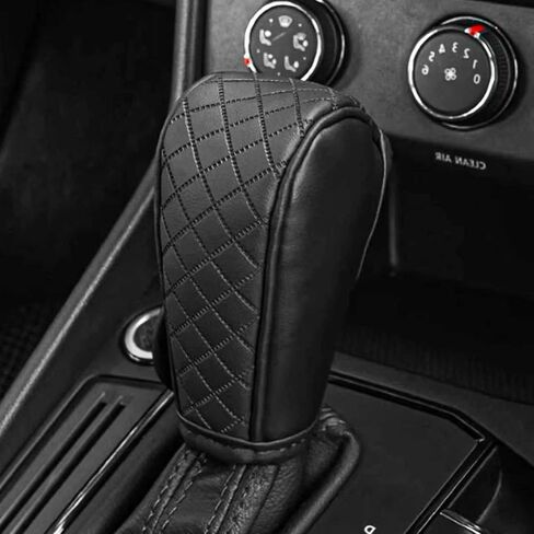 Leather Car Gear Shift Knob Cover, Anti-Slip Breathable Gear Stick Shift Knob Cover, Universal Shifter Lever Protector Cover for Cars, Trucks, SUVs, Automotive Decorative Accessories (Black) in Kuwait