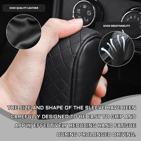 Leather Car Gear Shift Knob Cover, Anti-Slip Breathable Gear Stick Shift Knob Cover, Universal Shifter Lever Protector Cover for Cars, Trucks, SUVs, Automotive Decorative Accessories (Black) in Kuwait