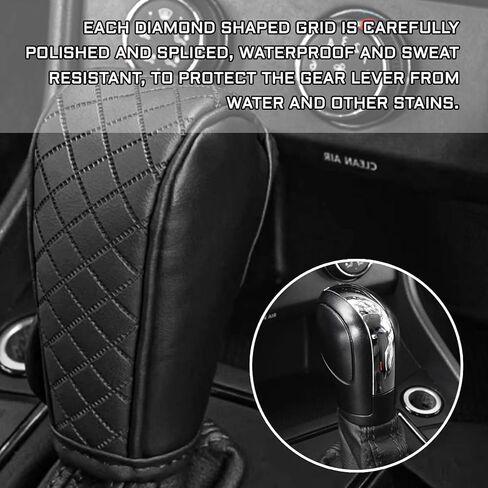 Leather Car Gear Shift Knob Cover, Anti-Slip Breathable Gear Stick Shift Knob Cover, Universal Shifter Lever Protector Cover for Cars, Trucks, SUVs, Automotive Decorative Accessories (Black) in Kuwait