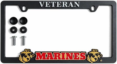 Officially Licensed US Marine Corps (USMC) Veteran License Plate Frame | Perfect Veteran, Marine & Military Gift | Weatherproof Plastic with Mounting Screws & Caps Included in Saudi Arabia