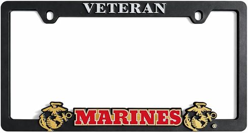 Officially Licensed US Marine Corps (USMC) Veteran License Plate Frame | Perfect Veteran, Marine & Military Gift | Weatherproof Plastic with Mounting Screws & Caps Included in Saudi Arabia