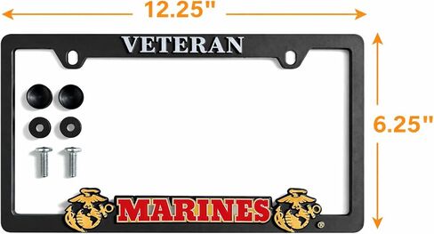 Officially Licensed US Marine Corps (USMC) Veteran License Plate Frame | Perfect Veteran, Marine & Military Gift | Weatherproof Plastic with Mounting Screws & Caps Included in Saudi Arabia
