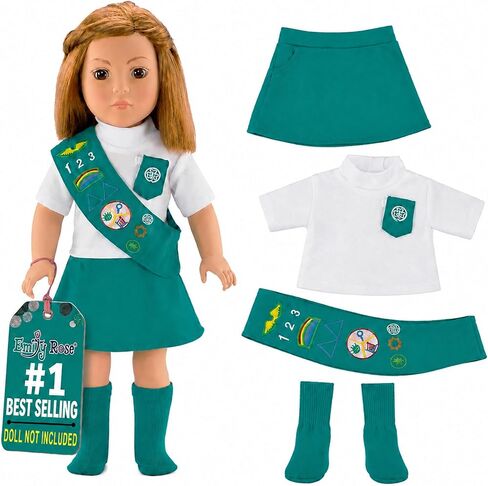 إميلي روز 18 بوصة ملابس الدمية Jr Junior Girl Scout 18 بوصة ملابس الدمية الزي الموحد | مرخصة رسميًا من قبل فتيات الكشافة في الولايات المتحدة الأمريكية | الأعمال الأمريكية | خياطة مزدوجة معززة in Kuwait
