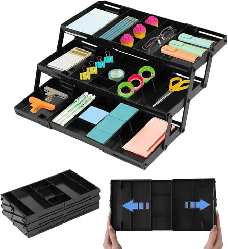 3 Tier Drawer Organizer for Desk, Multi-Functional Three Tier Storage Drawers for Office Supplies, Makeup, Bathroom Essentials & Craft Accessories, Space-Saving Storage Box(1 Row 3 Tier-Black) in Saudi Arabia