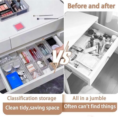 Makeup Drawer Organizer Bins Set - 7 PCS 4-Size Clear Bathroom Drawer Organizers Trays, Desk Junk Vanity Drawer Organizer Storage, Kitchen Utensils, Bathroom, Jewelries and Office in Saudi Arabia