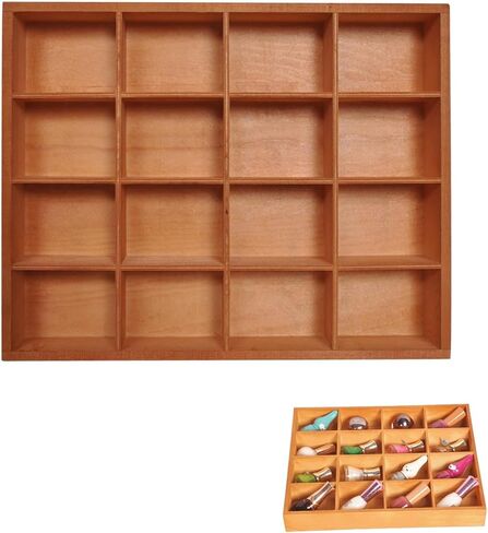 1Pc Wooden Drawer Organizer,16 Compartments Divided Tray for Arts Crafts Supplies,13.4x10.6x2‘’,Multifunction Serving Tray Divided Platter Food Server,Wooden Food Serve Tray,for Snack,Tea Bag,Hotpot in Saudi Arabia