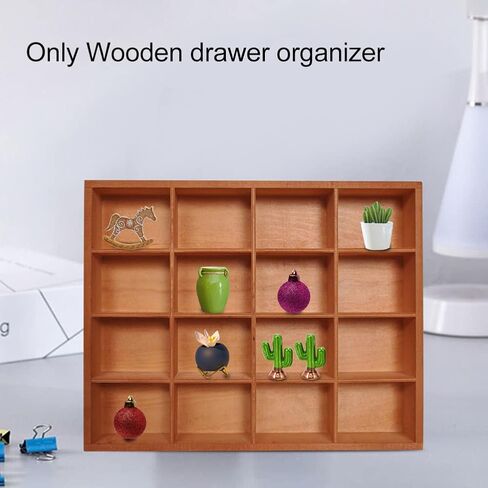 1Pc Wooden Drawer Organizer,16 Compartments Divided Tray for Arts Crafts Supplies,13.4x10.6x2‘’,Multifunction Serving Tray Divided Platter Food Server,Wooden Food Serve Tray,for Snack,Tea Bag,Hotpot in Saudi Arabia