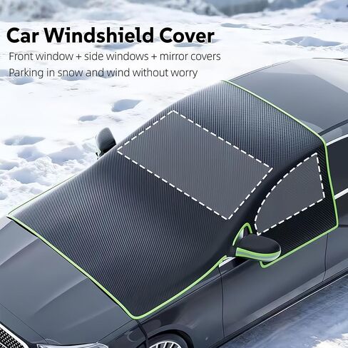 Windshield Snow Cover - Car Windshield Cover for Ice and Snow,Automotive Magnetic Windshield Frost Cover with Side Window and Mirror Protector for Winter Use in Saudi Arabia