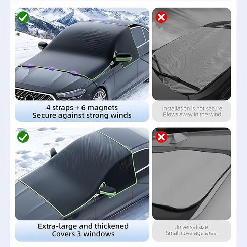 Windshield Snow Cover - Car Windshield Cover for Ice and Snow,Automotive Magnetic Windshield Frost Cover with Side Window and Mirror Protector for Winter Use in Saudi Arabia