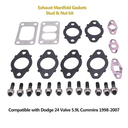 1045985 Exhaust Manifold Gaskets, Stud & Nut kit Compatible with Dodge 24V 5.9L 6.7L Cummins 1998-2007 Replaces 1045986 1045987 in Saudi Arabia