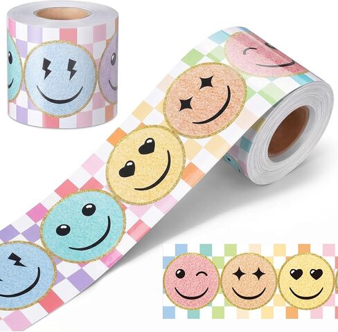 Zonon 65 Feet Smile Face Bulletin Board Borders Decorations for Classroom Straight Die Cut Border Trim Rolled Black and White Checkered Chalkboard Trim for Back to School Blackboard Desk Decor in Kuwait
