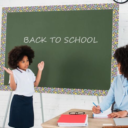 Zonon 65 Feet Smile Face Bulletin Board Borders Decorations for Classroom Straight Die Cut Border Trim Rolled Black and White Checkered Chalkboard Trim for Back to School Blackboard Desk Decor in Kuwait