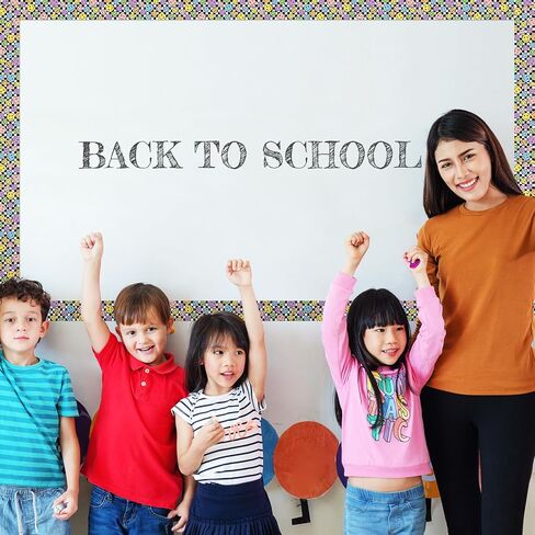 Zonon 65 Feet Smile Face Bulletin Board Borders Decorations for Classroom Straight Die Cut Border Trim Rolled Black and White Checkered Chalkboard Trim for Back to School Blackboard Desk Decor in Kuwait