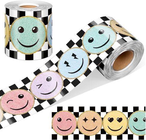 Zonon 65 Feet Smile Face Bulletin Board Borders Decorations for Classroom Straight Die Cut Border Trim Rolled Black and White Checkered Chalkboard Trim for Back to School Blackboard Desk Decor in Kuwait