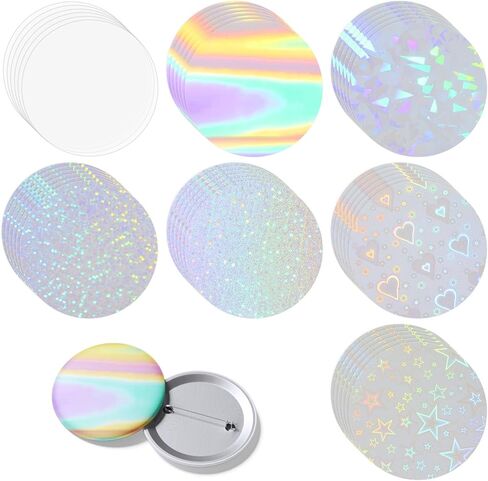 160 Pcs Colorful Badge Film Button Maker Supplies Glittering Film, 8 Styles Holographic Glitter Films Badge Protective Films 2.25 Inch 58mm Button Maker Machine Clip Pin Parts for Arts Crafts Supplies in Kuwait