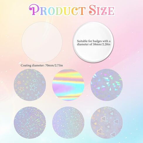 160 Pcs Colorful Badge Film Button Maker Supplies Glittering Film, 8 Styles Holographic Glitter Films Badge Protective Films 2.25 Inch 58mm Button Maker Machine Clip Pin Parts for Arts Crafts Supplies in Kuwait