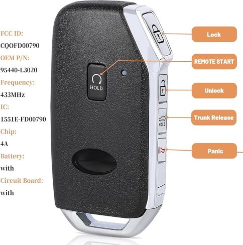 Keyless Entry Smart Key Fob Replacement for Kia K5 2021 2022 2023 FCC ID: CQOFD00790, P/N: 95440-L3020 Car Remote Start keyfob 433MHz 4A Chip in Kuwait