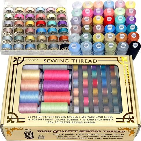 72Pcs 36 Colors Prewound Metal Bobbins and 36 Colors Sewing Thread Spools for Hand & Machine Sewing, Emergency and Travel, DIY and Home(Neutral Color) in Saudi Arabia