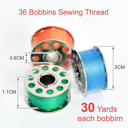 72Pcs 36 Colors Prewound Metal Bobbins and 36 Colors Sewing Thread Spools for Hand & Machine Sewing, Emergency and Travel, DIY and Home(Neutral Color) in Saudi Arabia