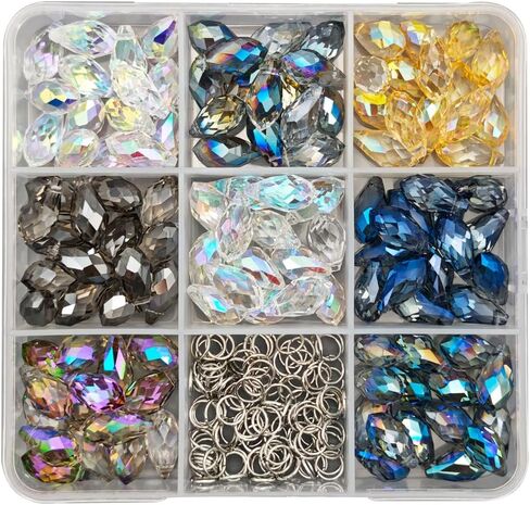 INSPIRELLE 120 Pieces Crystal Teardrop Charms Multicolor Glass Faceted Waterdrop Pendants for Jewerly Craft Making 8x13mm in Kuwait