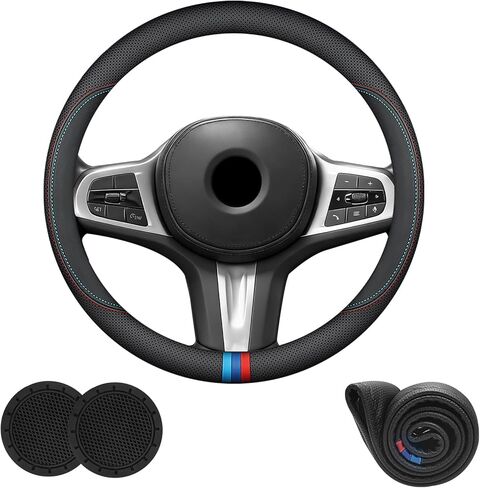 غطاء عجلة قيادة السيارة على شكل D لسيارة BMW X3 3 5 4 2 7 Series 2023 2024 2025 2026 ملحقات، جلد نابا غير قابل للانزلاق وجيد التهوية، 14.5-15 بوصة in Kuwait