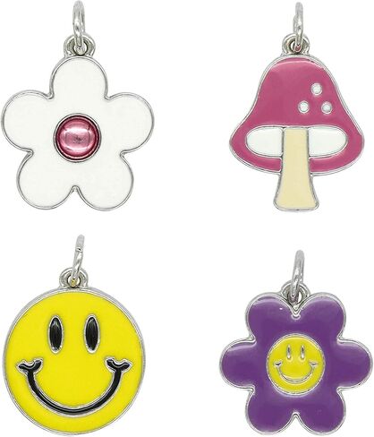 Bead Landing Enamel Flower, Smile & Mushroom Charm Mix Charms for DIY Jewelry Making, Necklaces, Bracelets & Keychains, 12 Pack in Kuwait
