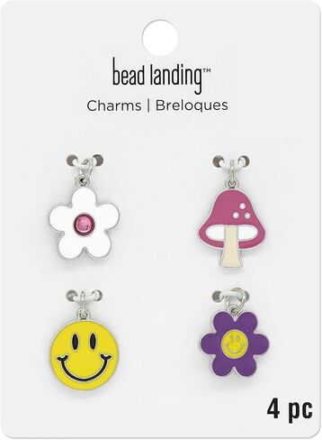 Bead Landing Enamel Flower, Smile & Mushroom Charm Mix Charms for DIY Jewelry Making, Necklaces, Bracelets & Keychains, 12 Pack in Kuwait