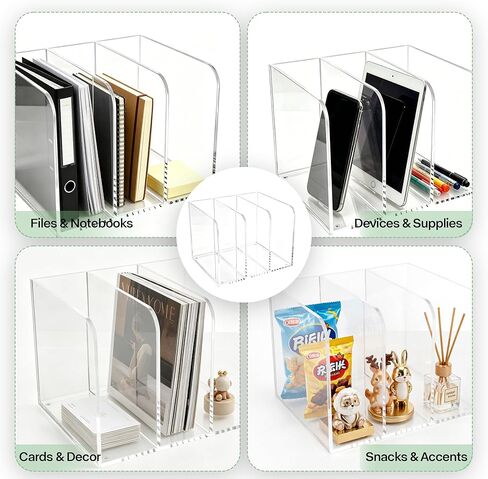 Lovemolly 3-Slot Clear Acrylic Magazine File Holder – Wide Vertical Desk Organizer for Books, Binders & Tablets, 5mm Thick, 7.48 x 8.97 x 6.69 in in Saudi Arabia