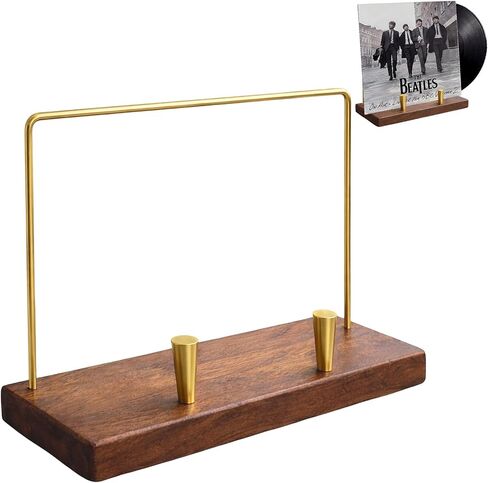 Solid Black Walnut Vinyl Record Holder with Brass Frame – Heavy Duty LP Album Display Stand, Tabletop Record Storage Rack Holds Up to 6 Records in Saudi Arabia