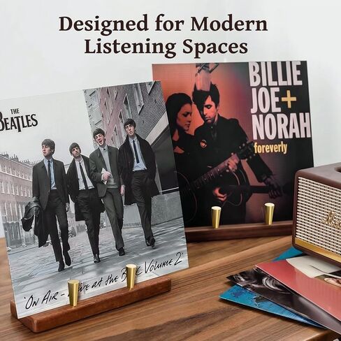 Solid Black Walnut Vinyl Record Holder with Brass Frame – Heavy Duty LP Album Display Stand, Tabletop Record Storage Rack Holds Up to 6 Records in Saudi Arabia