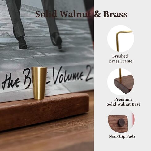 Solid Black Walnut Vinyl Record Holder with Brass Frame – Heavy Duty LP Album Display Stand, Tabletop Record Storage Rack Holds Up to 6 Records in Saudi Arabia