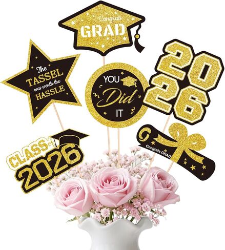Graduation Cake Toppers 2026, 30 Pcs Pink Glitter Congrats Grad Decorations, Class of 2026 Party Supplies, You Did It Graduation Cupcake Toppers for Graduation Party Decor in Saudi Arabia