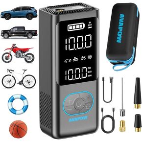AVAPOW Portable Tire Inflator, 150 PSI Cordless Air Compressor with Digital Gauge, 3.7″ LCD, Auto Shut-Off, Fast Inflation, USB-C Rechargeable PD 20W for Cars, Bikes, Motorcycle & Emergencies in Saudi Arabia