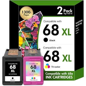 68 XL 6155e 6555e Ink Cartridges Black/Color Combo Pack 68XL 68e for HP68 for HP Printers Envy 6100e 6500e Series 6152e 6165e 6558e 6552e 68 XL (2 Pack 1 Black, 1 Tri-Color) in Saudi Arabia