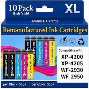 استبدال خراطيش الحبر المعاد تصنيعها لحزمة كومبو خراطيش الحبر Epson 232XL أحدث ترقية (10 عبوات) لحبر 232 XL مع طابعة XP-4200 XP-4205 WF-2930 WF-2950، (4BK/2C/2M/2Y) in Kuwait