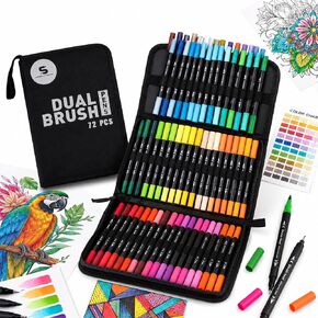 Simpson Storefront 72 Colors Dual Tip Art Markers Set - Fine & Brush Tip Pens for Adult Coloring Books, No Bleed, Bullet Journaling, Calligraphy, Sketching, Drawing - Dual Brush Pen Art Kit with Case in Saudi Arabia