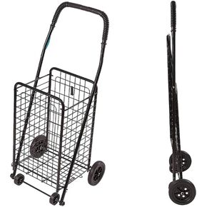 Folding Shopping Cart with 360° Swivel Wheels, Large Capacity Grocery Trolley with Foam Armrests, Heavy-Duty Utility Cart for Grocery, Laundry, Camping, Up to 90 lbs, Black in Saudi Arabia