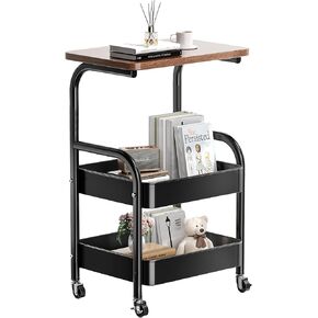 Y YOMA 3 Tier Rolling Utility Cart with Table Top, Metal Storage Organizer with Wheels for Small Space, Office, Kitchen, Bathroom, Dorm, Coffee Station - Black in Kuwait