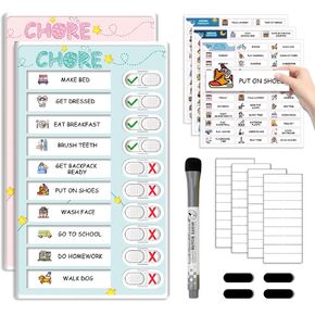 مخطط عمل روتيني 4 في 1 من Dry Erase لعدة أطفال - مخطط روتيني مغناطيسي مع ملصقات عمل لطيفة منزلق، جدول مرئي للأطفال المصابين بالتوحد للقيام بقائمة مرجعية للأطفال in Kuwait
