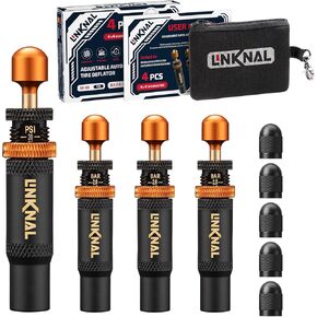 LINKNAL Adjustable Auto-Stop Tire Deflator Valve Kit (10-30 PSI/0.7-2 BAR), 4 PCS Screw-on Air Down Tool for Offroad 4x4, Jeep, Truck, SUV - with Storage Bag & 5 Valve Caps in Saudi Arabia