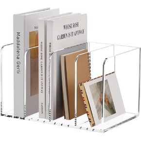 حامل ملفات المجلات المكتبية من الأكريليك من سانروي، منظم مكتب شفاف مع 4 مساحات رأسية، فارز مستندات مساحة العمل للمستندات والكمبيوتر اللوحي والمجلات والكتب والملحقات in Kuwait