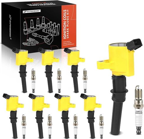 A-Premium Set of 8 Ignition Coil Pack and Iridium Spark Plugs Compatible with Ford F-250 F-350 Explorer Excursion Expedition Mustang E-150 E-250 & Lincoln Town Car Mercur 4.6L 6.8L in Kuwait