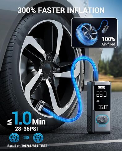 AVAPOW Portable Tire Inflator, 150 PSI Cordless Air Compressor with Digital Gauge, 3.7″ LCD, Auto Shut-Off, Fast Inflation, USB-C Rechargeable PD 20W for Cars, Bikes, Motorcycle & Emergencies in Saudi Arabia