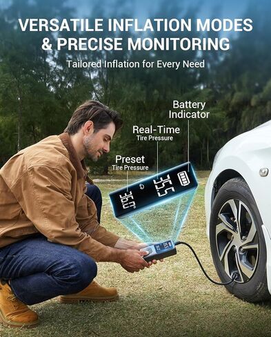 AVAPOW Portable Tire Inflator, 150 PSI Cordless Air Compressor with Digital Gauge, 3.7″ LCD, Auto Shut-Off, Fast Inflation, USB-C Rechargeable PD 20W for Cars, Bikes, Motorcycle & Emergencies in Saudi Arabia