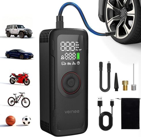 Vernee VP10PRO Tire Inflator Portable Air Compressor with High-Definition Digital Display,150 PSI,6000mAh Air Pump for Car Tires with 3 Modes LED Lights & Pressure Gauge for Car, Motorcycle, Balls in Saudi Arabia