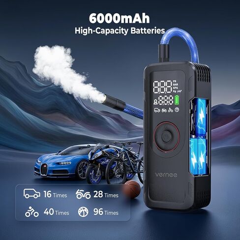 Vernee VP10PRO Tire Inflator Portable Air Compressor with High-Definition Digital Display,150 PSI,6000mAh Air Pump for Car Tires with 3 Modes LED Lights & Pressure Gauge for Car, Motorcycle, Balls in Saudi Arabia