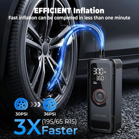 Vernee VP10PRO Tire Inflator Portable Air Compressor with High-Definition Digital Display,150 PSI,6000mAh Air Pump for Car Tires with 3 Modes LED Lights & Pressure Gauge for Car, Motorcycle, Balls in Saudi Arabia