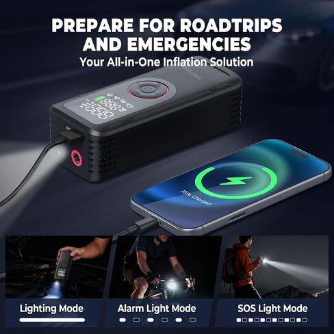 Vernee VP10PRO Tire Inflator Portable Air Compressor with High-Definition Digital Display,150 PSI,6000mAh Air Pump for Car Tires with 3 Modes LED Lights & Pressure Gauge for Car, Motorcycle, Balls in Saudi Arabia